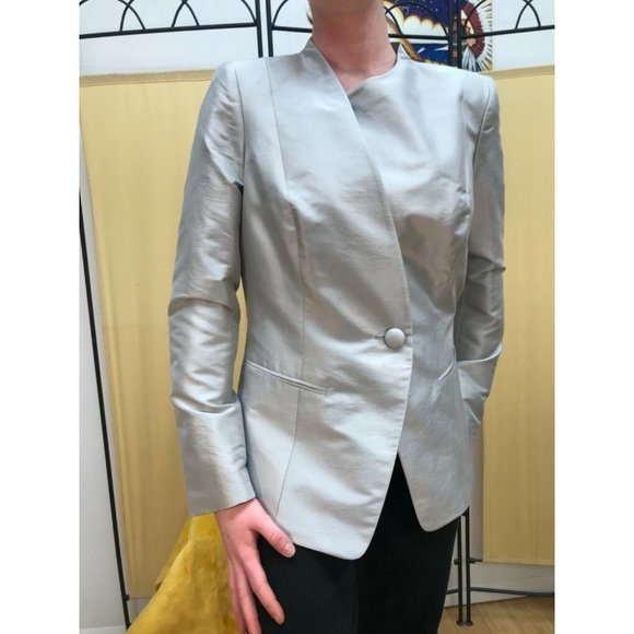 Lafayette 148 Y 12 100% Silk Silver Blazer - Picture 4 of 11